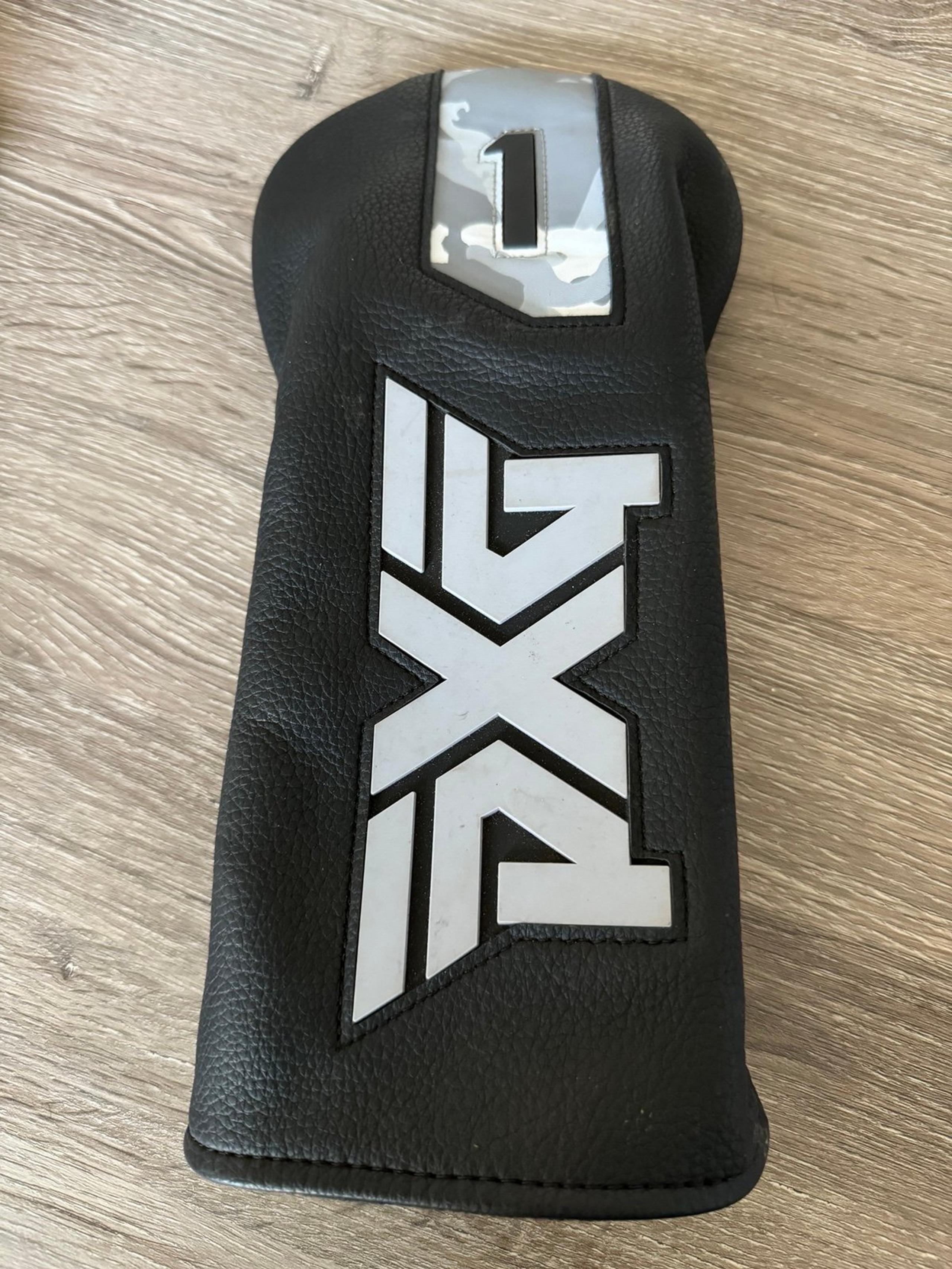 PXG Head Cover Golf Black White Lettering Leather Camo