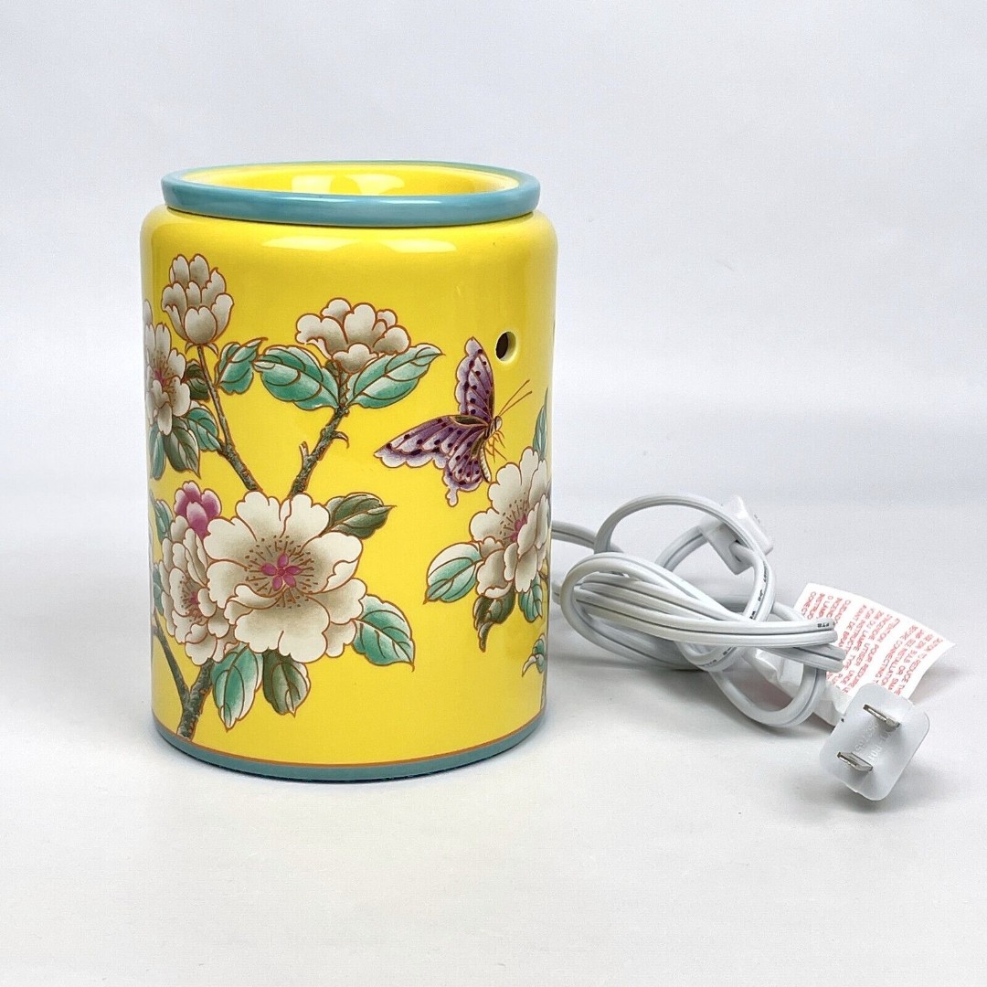 Scentsy Madame Butterfly Retired Full Size Yellow Floral Wax Warmer TESTED - EUC