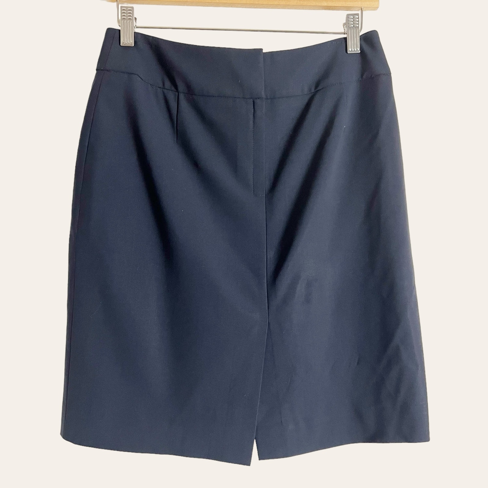 BOSS Hugo Boss Solid Navy Blue Virgin Wool A-Line Pencil Skirt Size 8