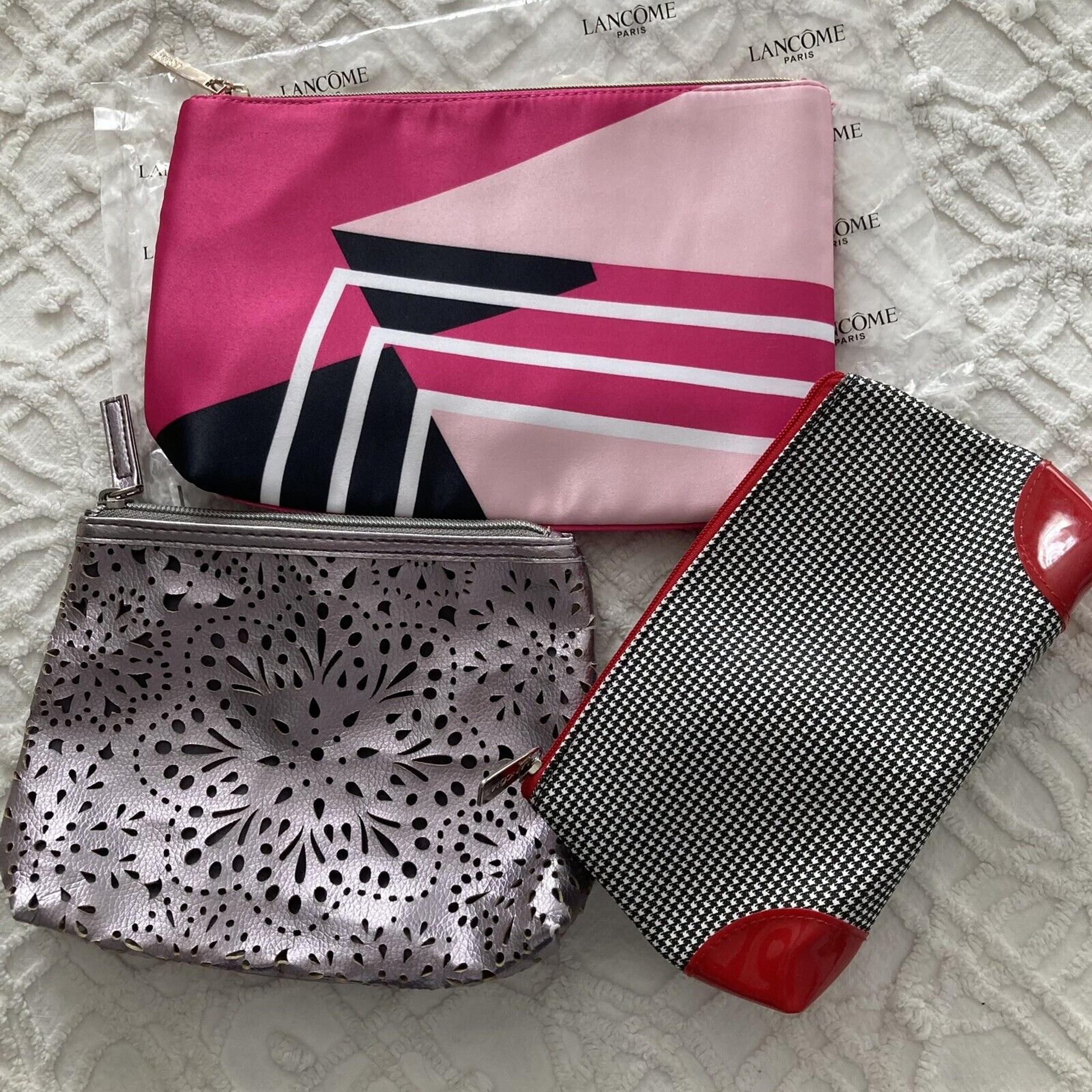 Makeup Bag Bundle New Lot 3 Cosmetic Lancôme Pink Purple Black Houndstooth