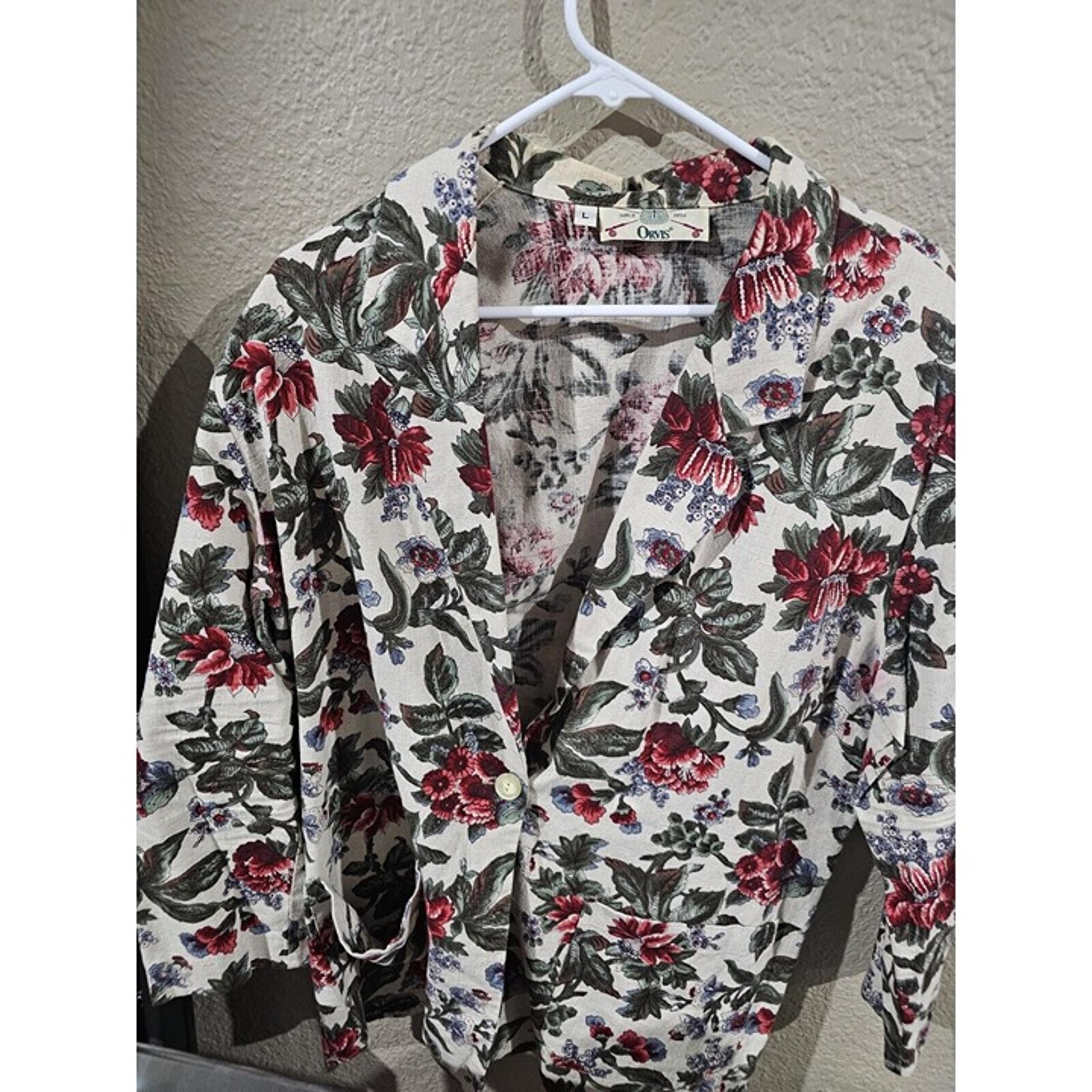 Vintage Orvis Women’s Floral Blazer Lightweight Jacket Linen Blend Sz Large