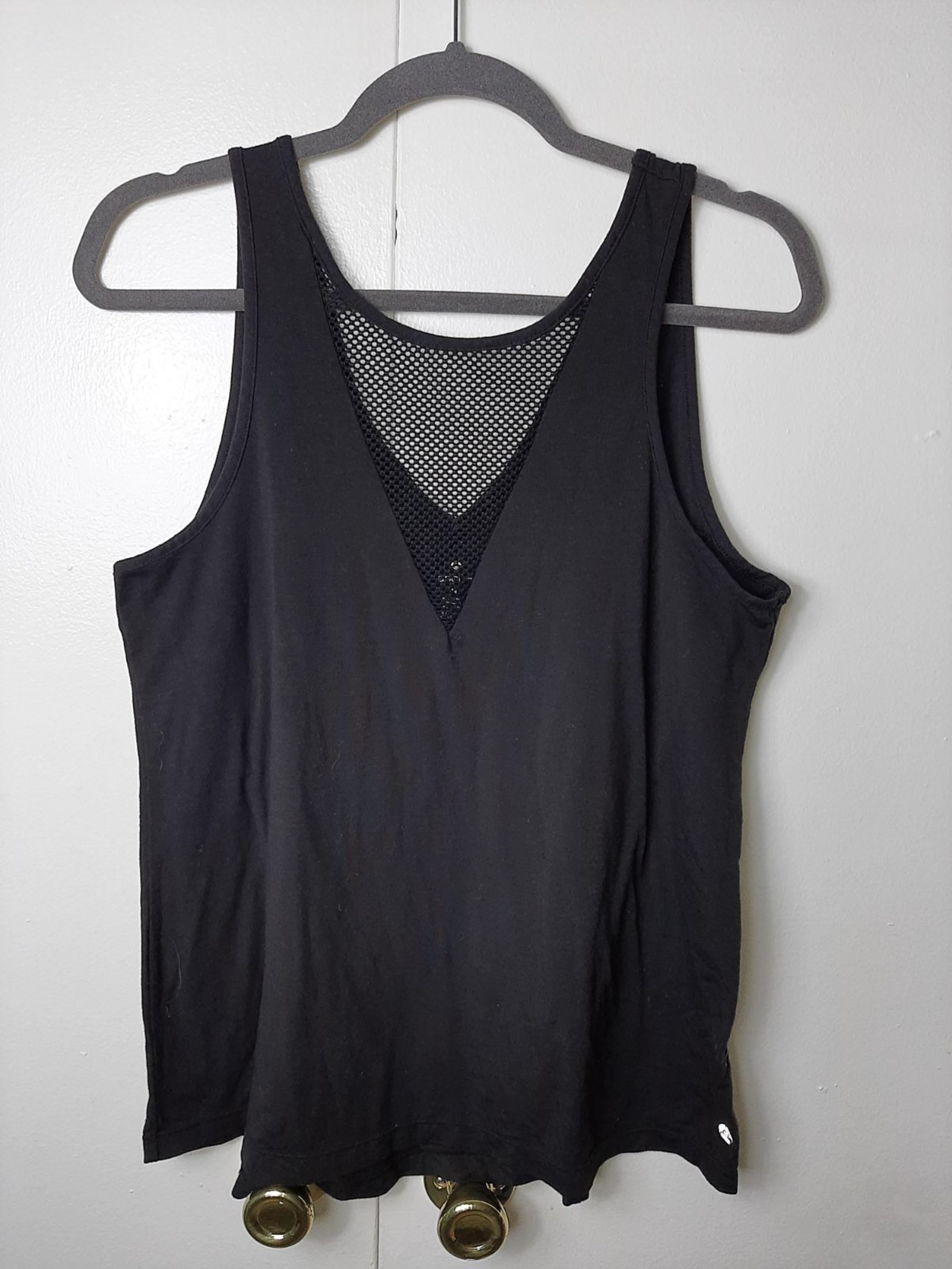 Apana tank black v neck front with mesh