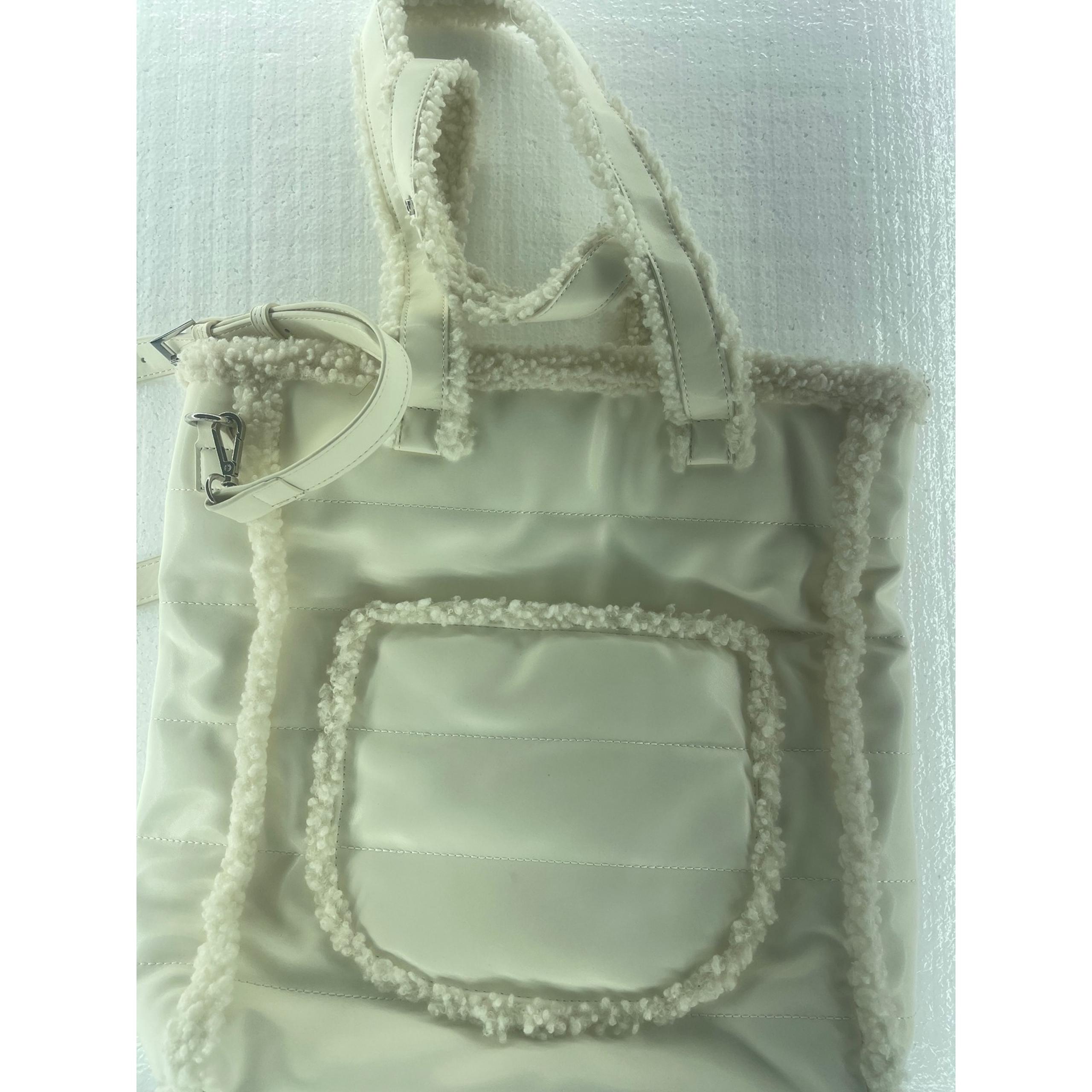 Aspen Tote Bag Sherpa Trim Padded Quilted Shoulder Bag Ivory Purse