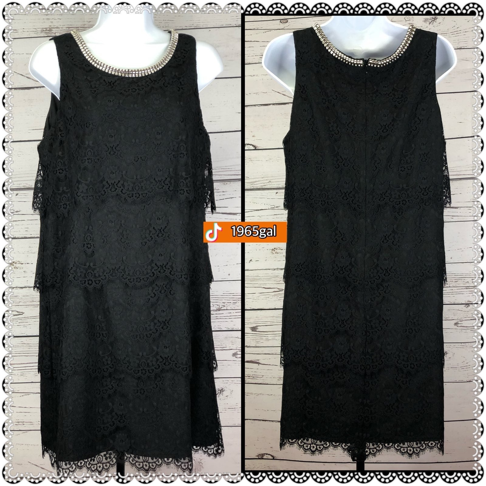 Jessica Simpson NWT Black size 10 Tiered Lace Shift Dress Rhinestone Neckline