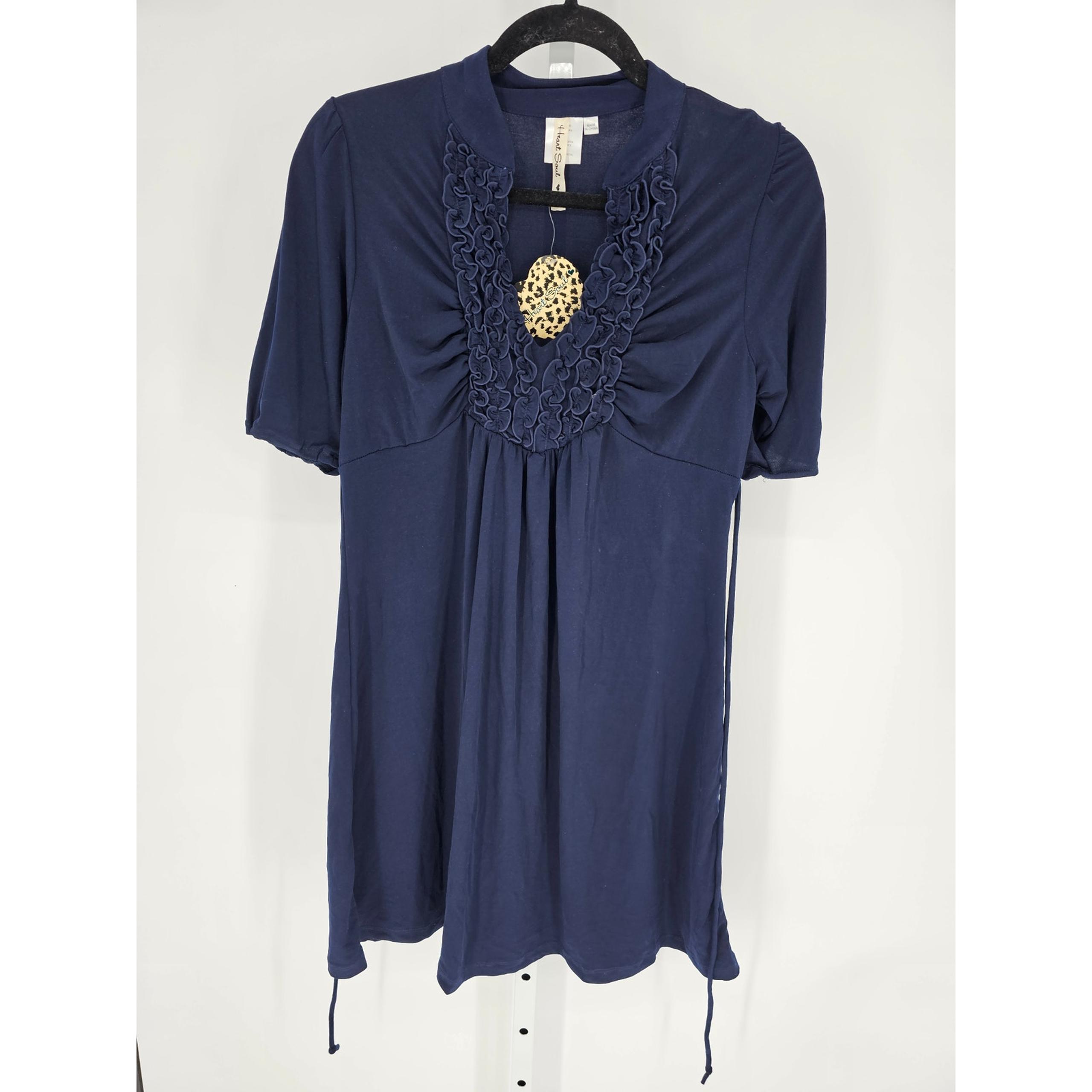 Heart Soul Women's Short Sleeve V-neck Polyester Navy Blue Mini Dress Size L
