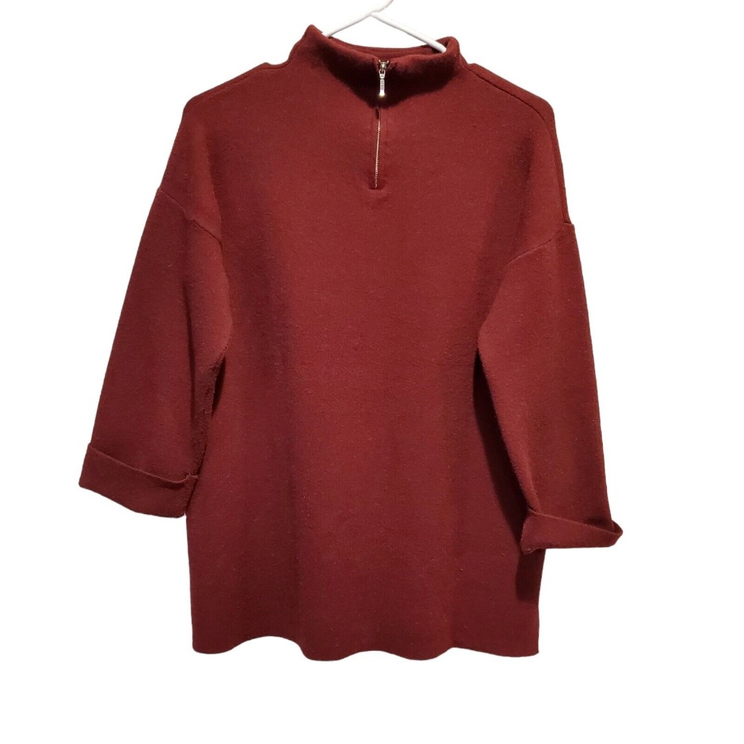 Tahari Womens Mock Neck 3/4 Sleeve Sweater Burgundy Large