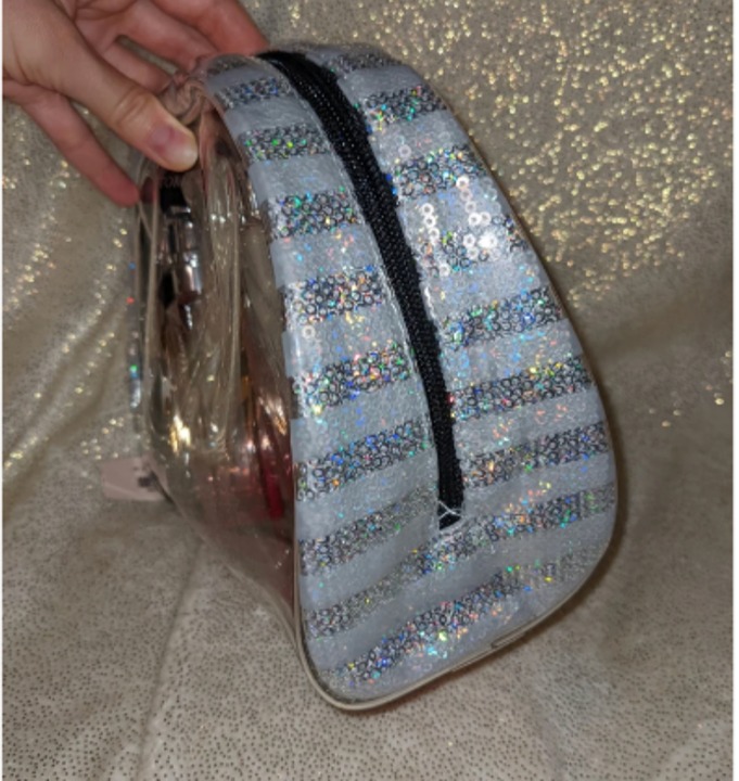 VS silver iridescent holographic bling stripe clear jelly makeup bag Victoria's