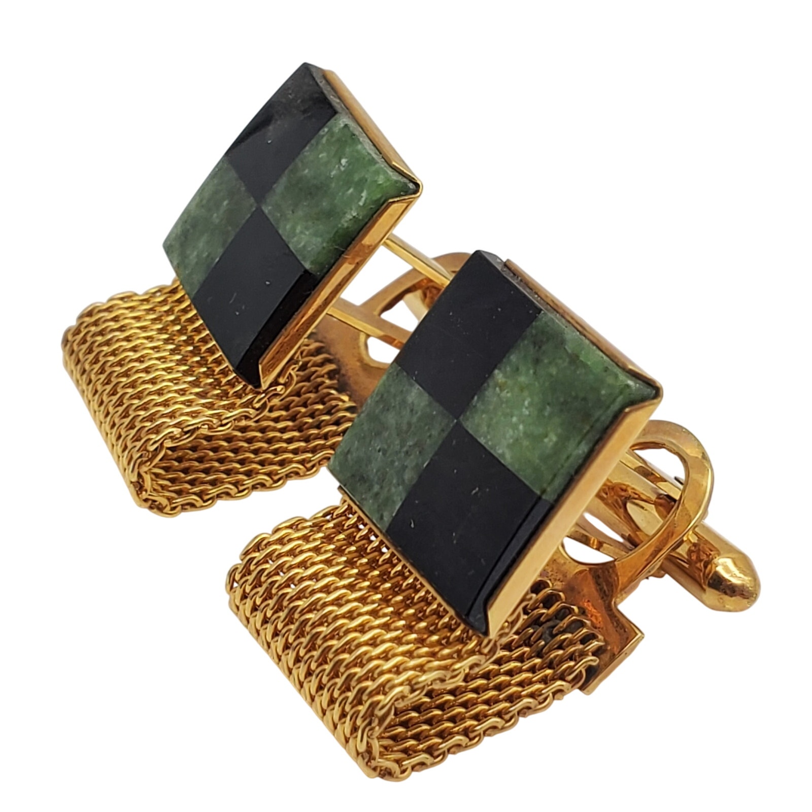 Dolan Bullock Jade Onyx Wrap Gold Mesh Cufflinks 1/20 14KT GF DB Stone Inlay