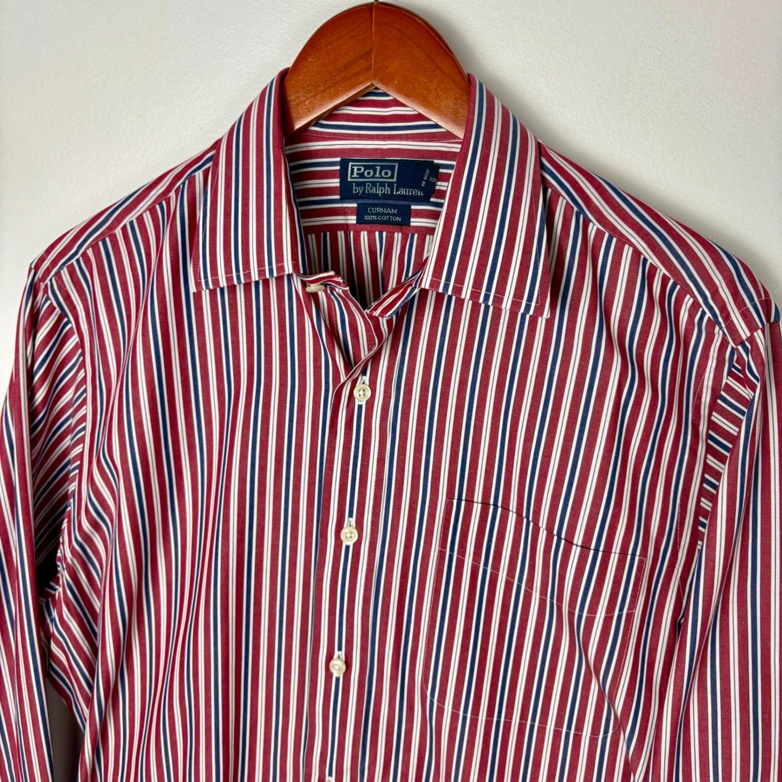 Polo Ralph Lauren Striped Dress Shirt Long Sleeve Button Down Red Blue Size M