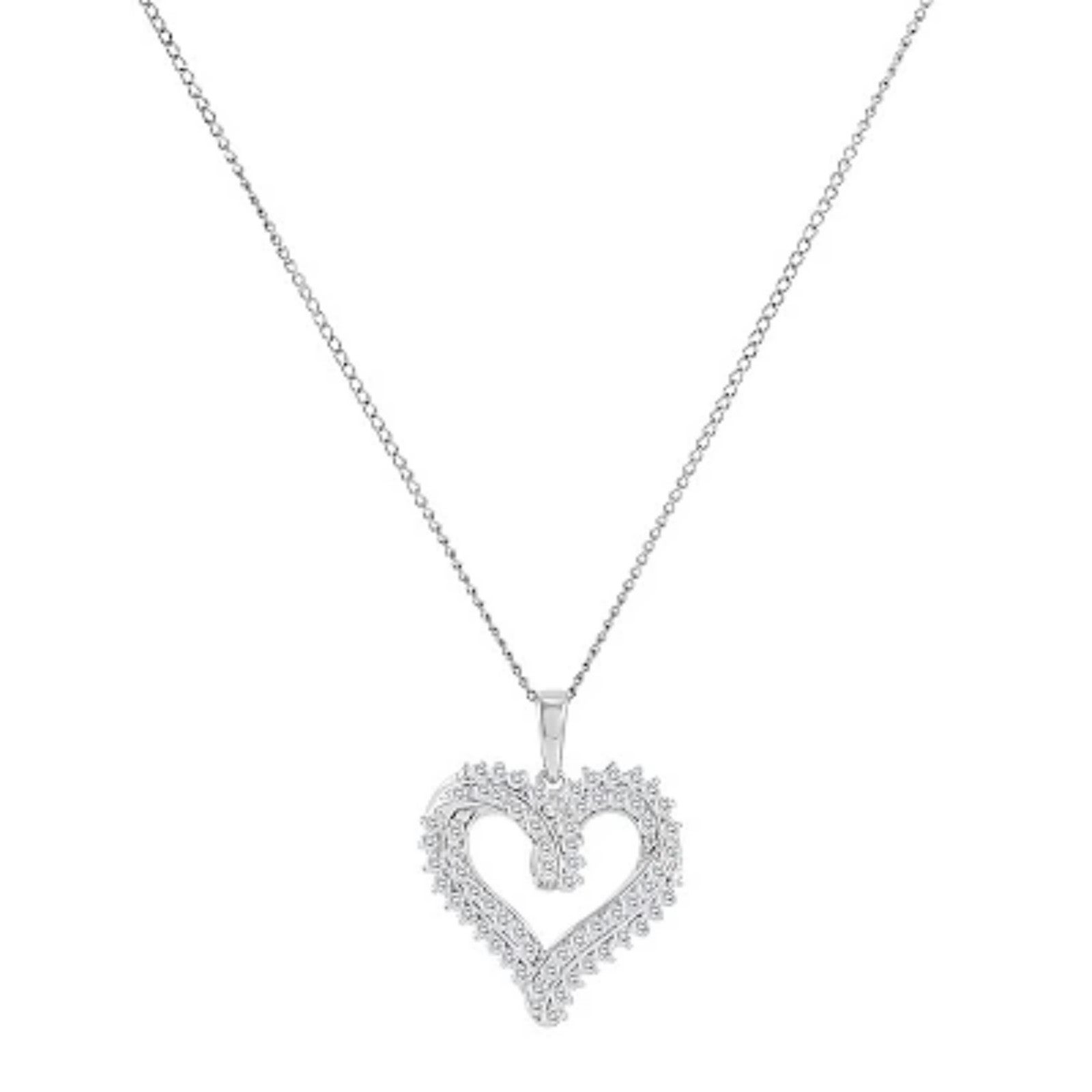 Sterling Silver 1/2 Carat T.W. Diamond Heart Pendant Necklace 305