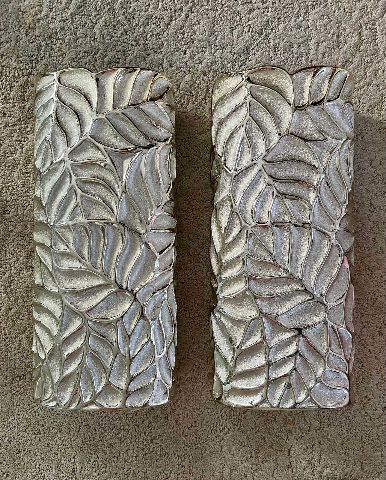 Set of Leaf Motif Tall Vases