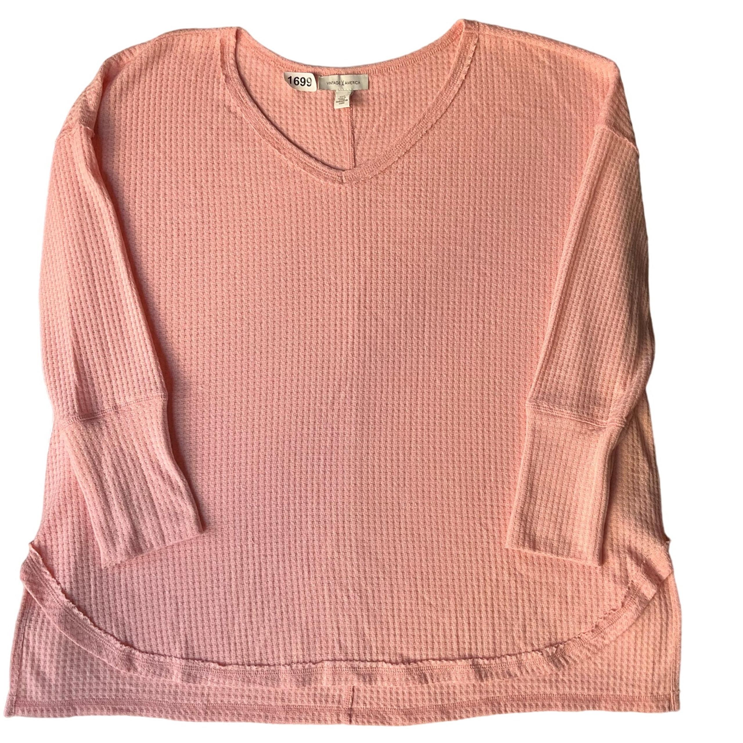 Vintage America Women’s Long Sleeve V-neck Hi Low Knit Sweater 2XL, Sweet Pink