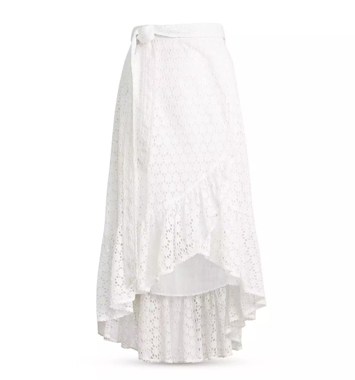 Polo Ralph Lauren Asymmetrical Eyelet Mid Skirt Ruffle Wrap Boho Summer Luxe 10