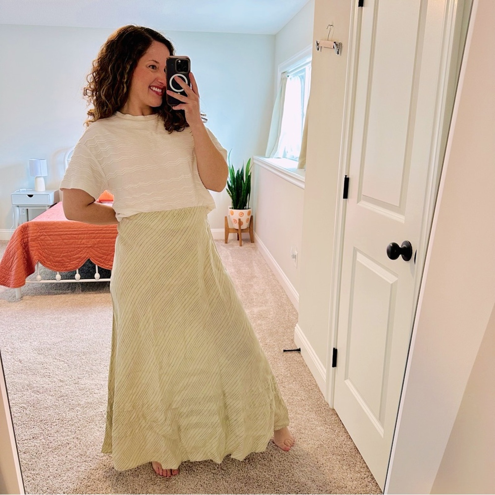 Vintage CP Shades Cream Striped Linen Maxi Skirt XL