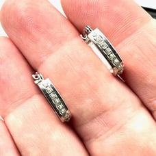 Womens Earrings 14K White Gold White Topaz Pierced Elogated 1/2 Inch Hoops