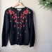 Vintage Orvis Dark Brown Knitted Floral Embroidered Cardigan