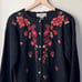 Vintage Orvis Dark Brown Knitted Floral Embroidered Cardigan