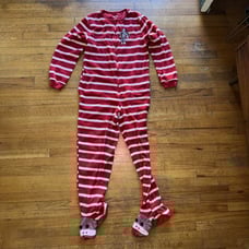 NICK & NORA Sock Monkey Zip Up One Piece FOOTIE PAJAMAS Women SZ S Pockets