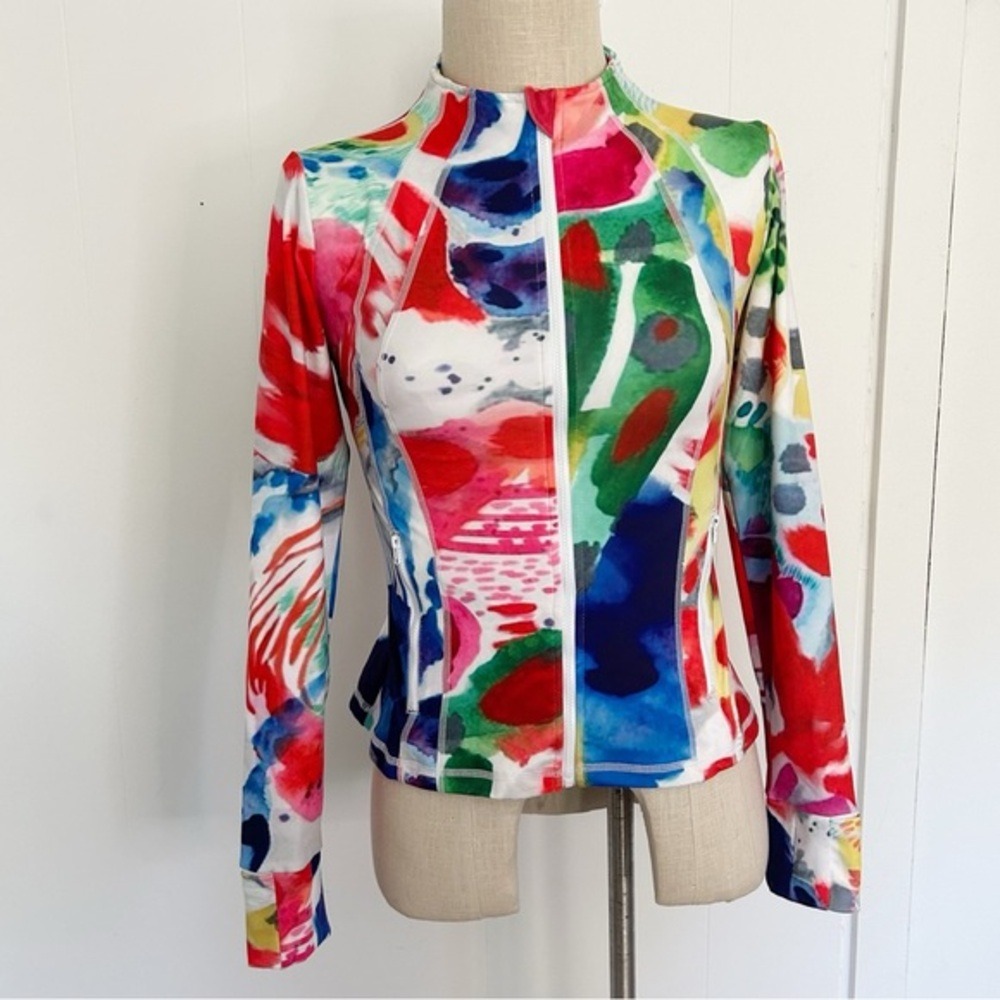 Katie Kortman Watercolor Colorful Zip Up Jacket Size Small