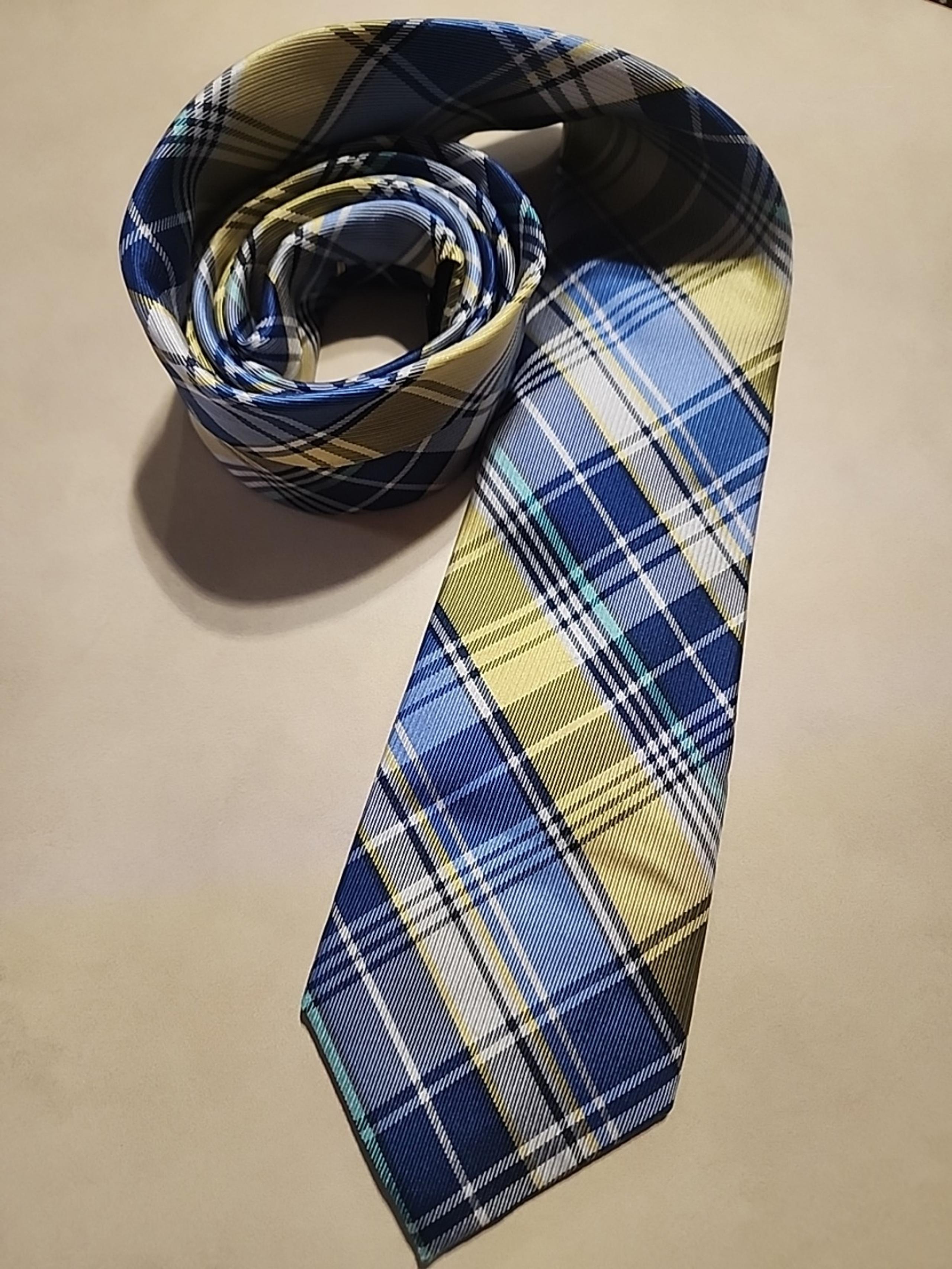 NAUTICA MENS TIE BLUE YELLOW WHITE PLAID 3.25 X 60