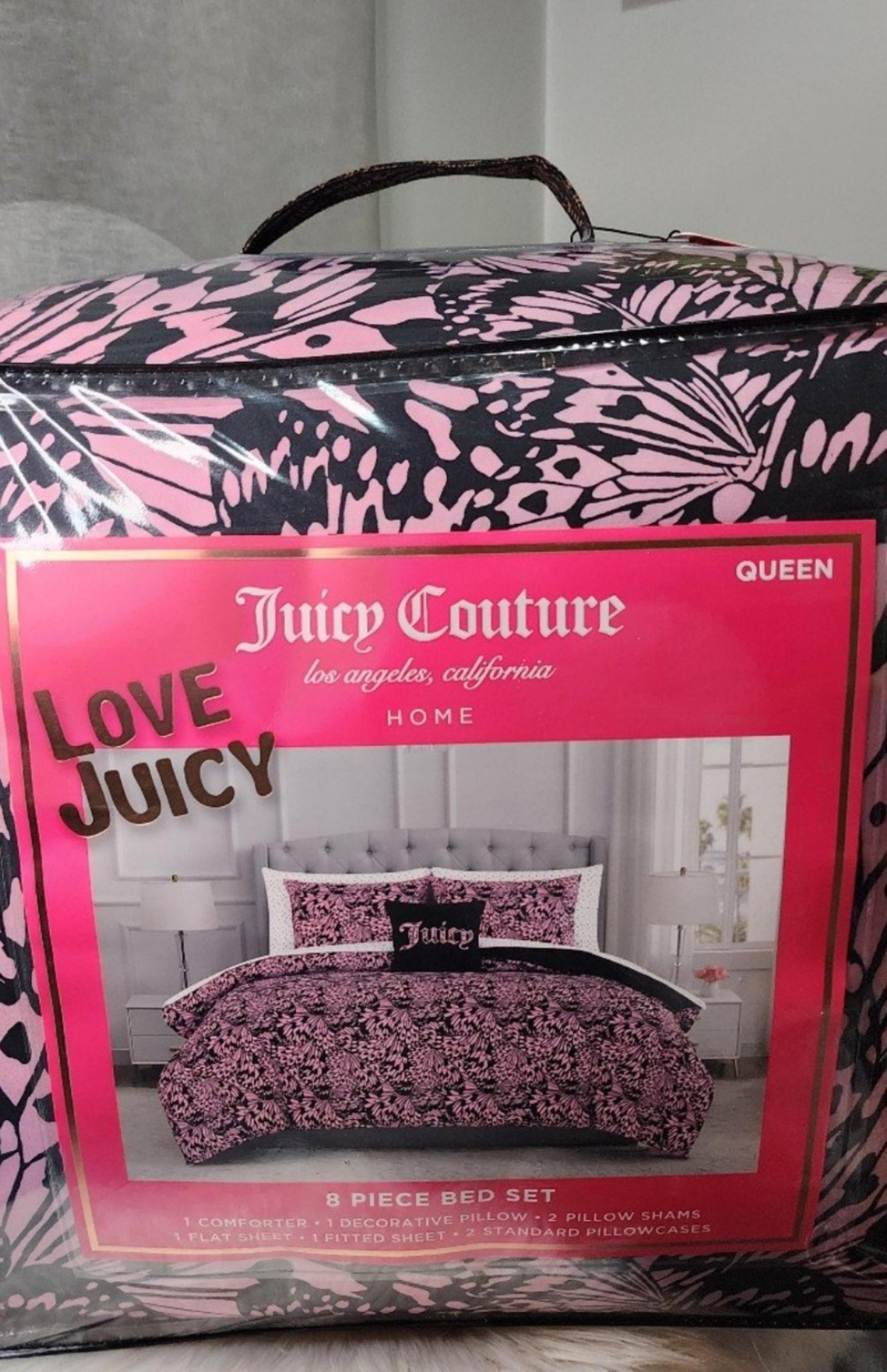 Juicy Couture 8 piece QUEEN Comforter  Bed Set Black/Pink/White NEW