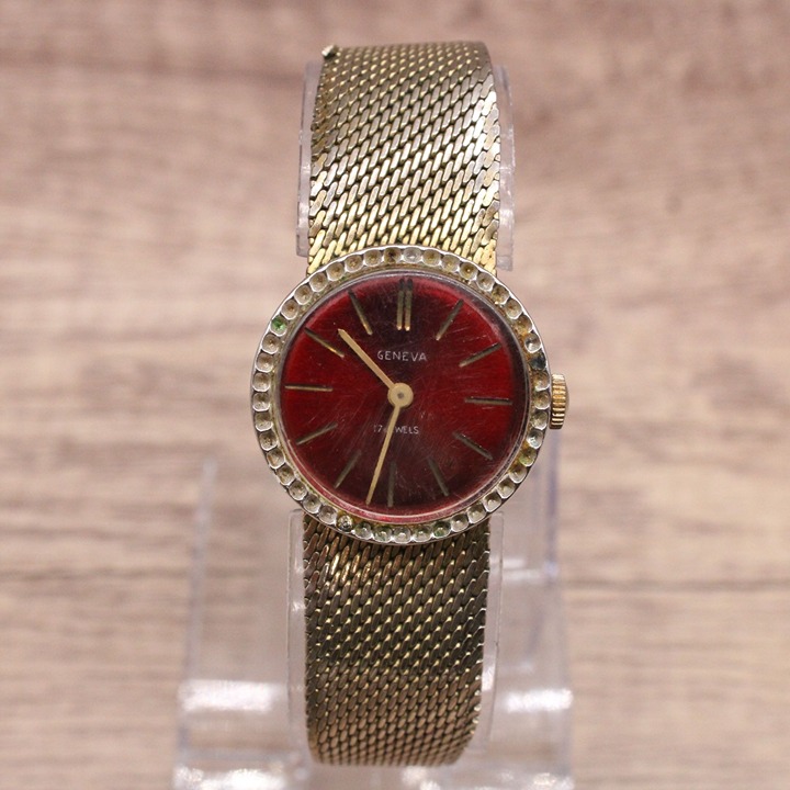 Vintage GENEVA Swiss Mechanical Watch Womens Gold Tone Stainless Steel Rare