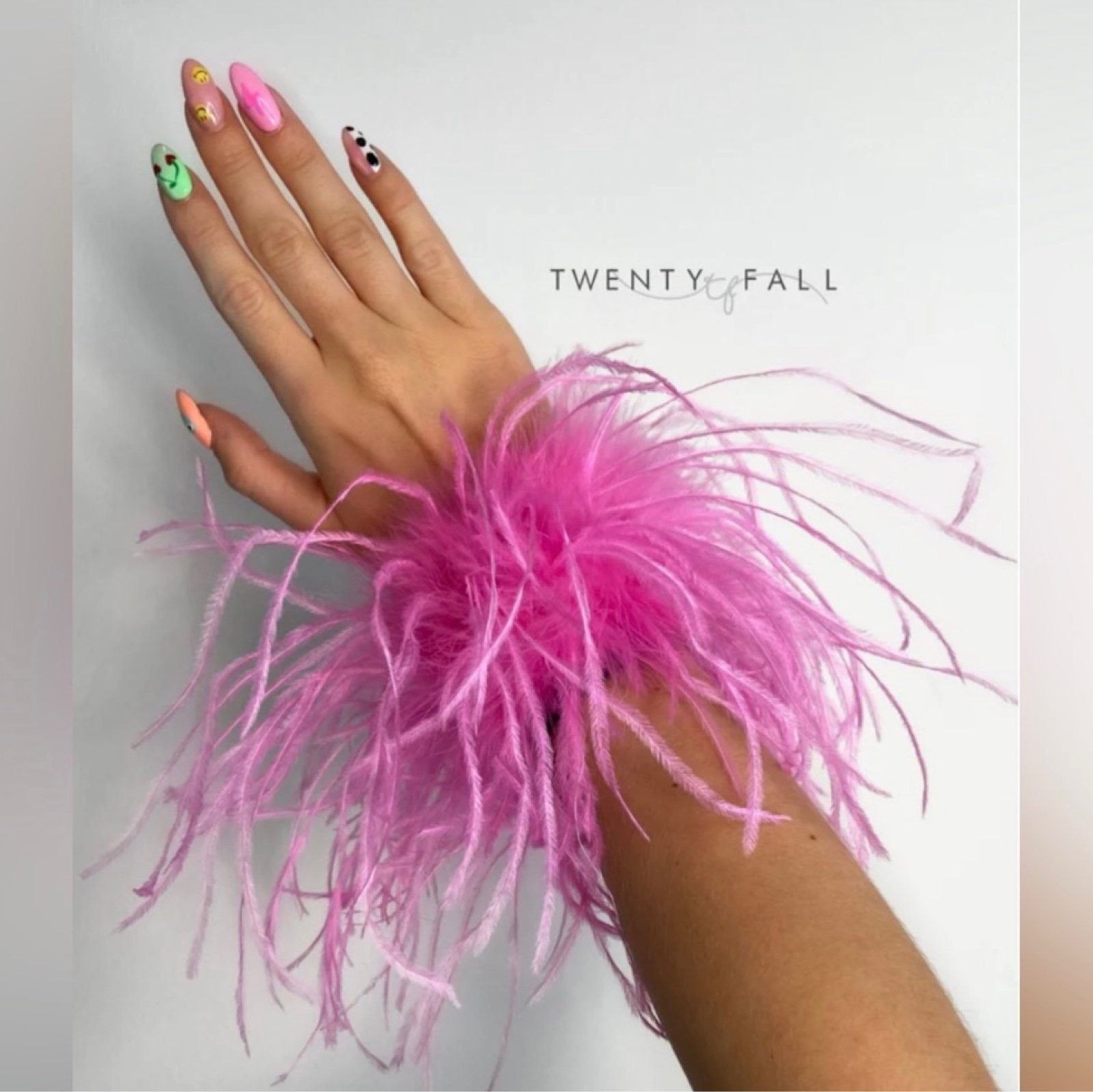 Twenty Fall Pink Ostrich Feather Cuffs (Pair)