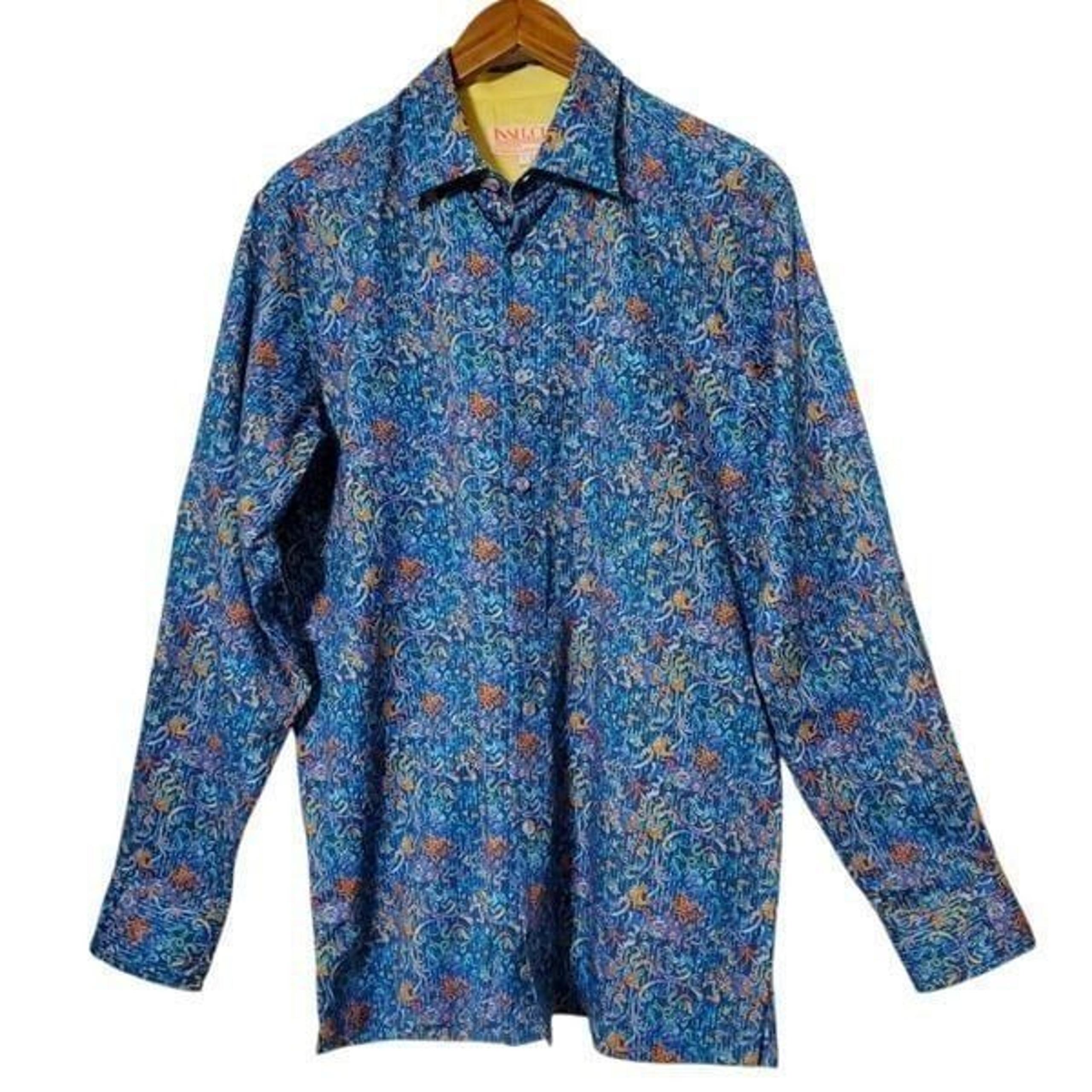 Inserch Linen Blend Shirt Size L Geometric Abstract Paisley Button-Up Mens