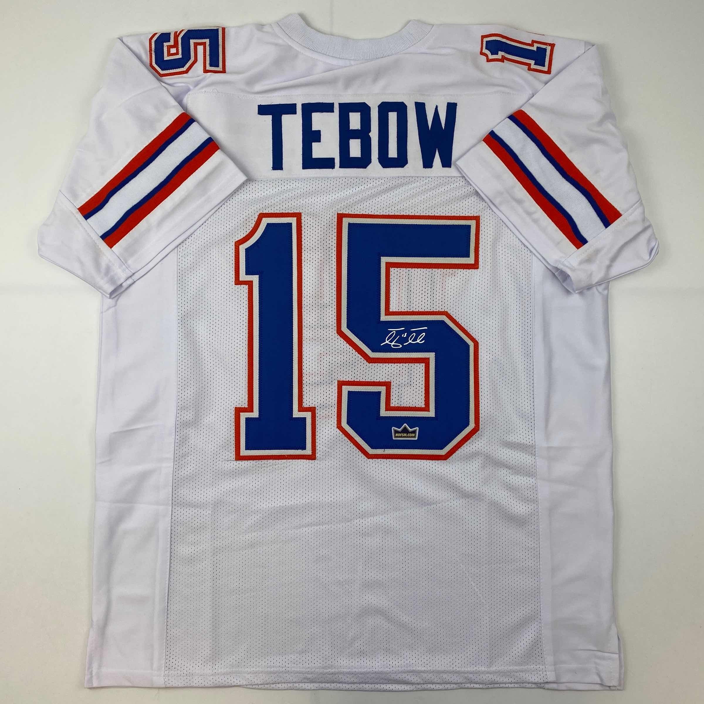 Facsimile Autographed Tim Tebow Florida White Auto Jersey Size Men's XL