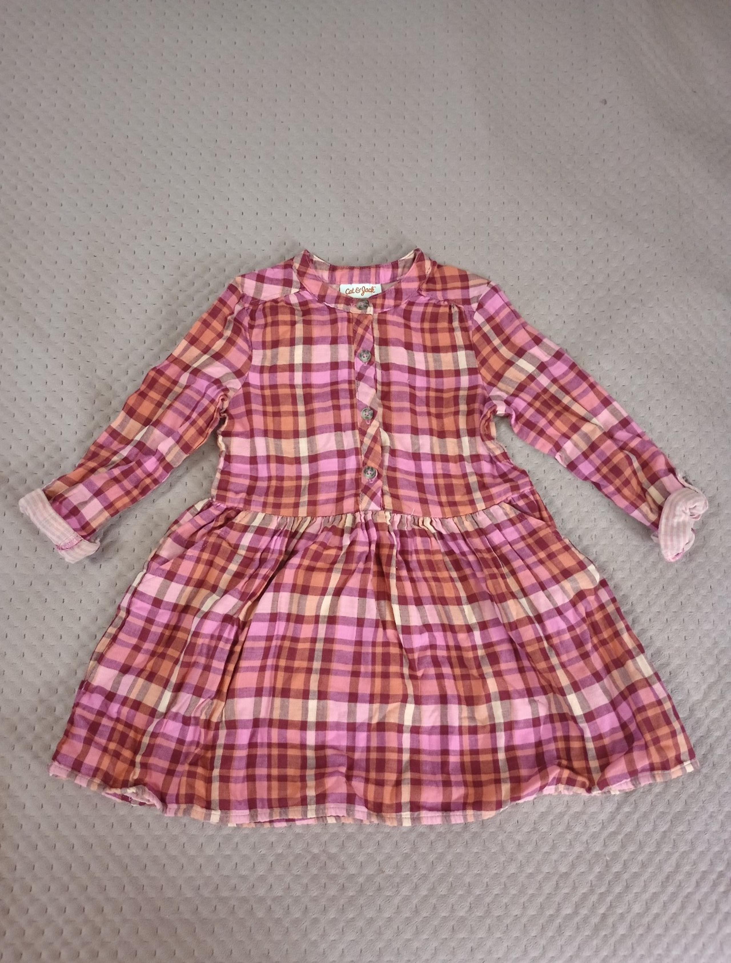 Cat & Jack Girl's Size 4T Pink Plaid Long Sleeve Dress