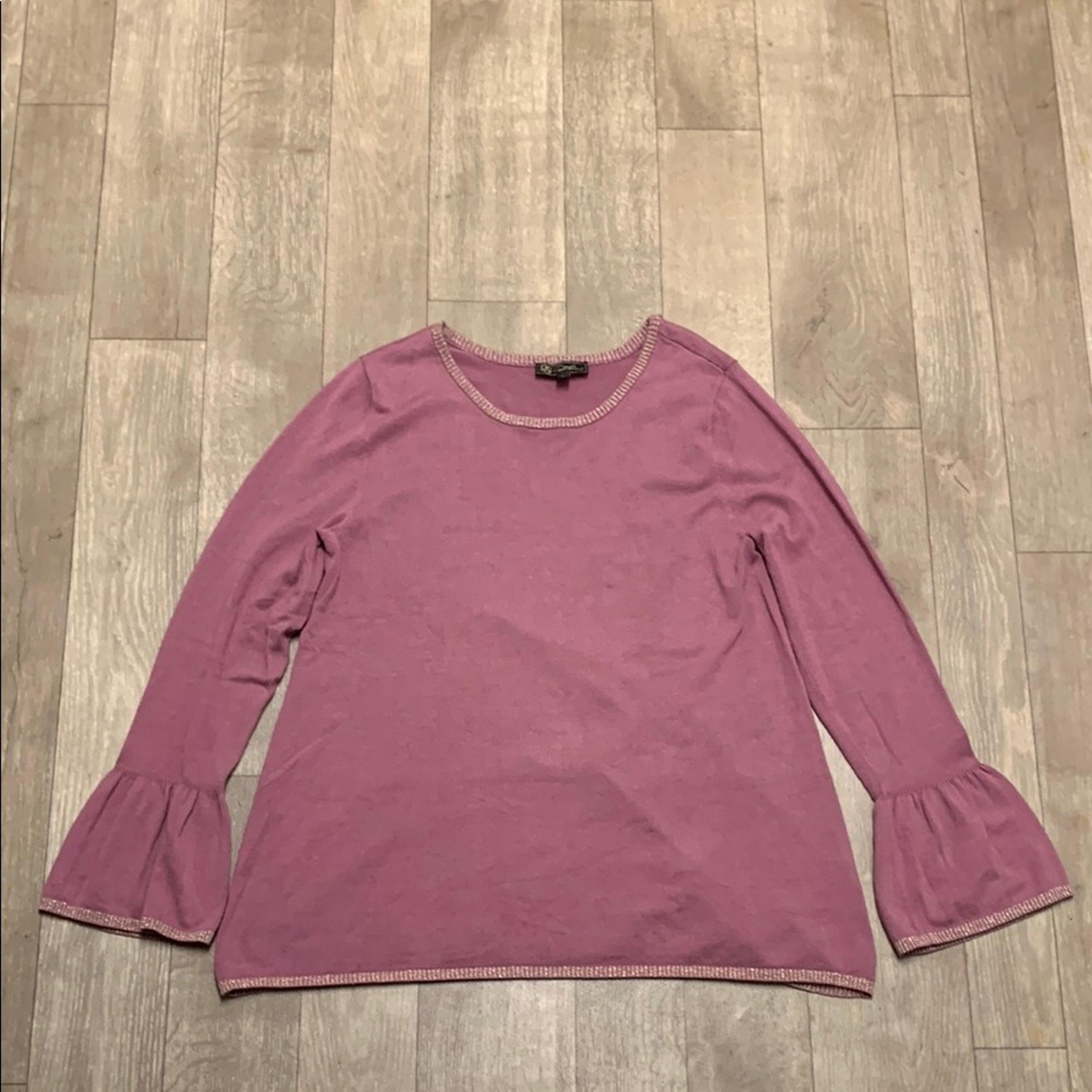 Womens DG2 By Diane Gilman Glittery Lined Bell Cuffs Pullover Sweater