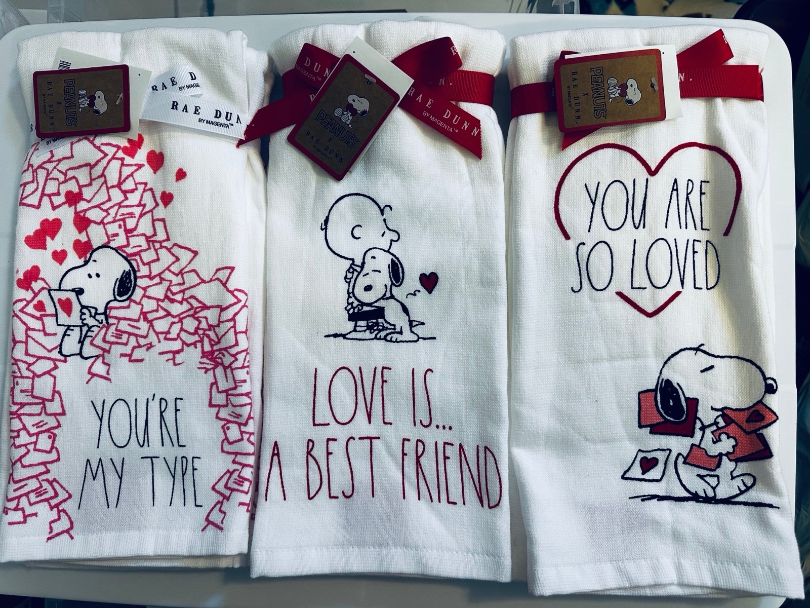 SNOOPY Valentine Kitchen Hand Towels 3 Sets of 2 - Total of 6 towels