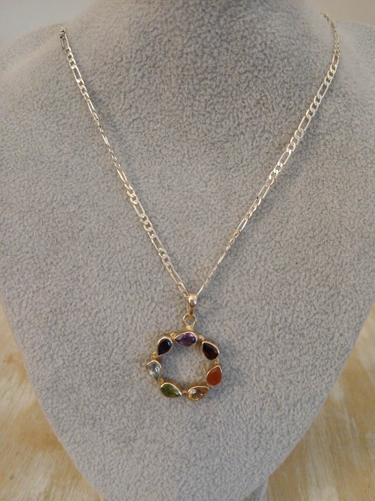 925 Sterling Silver Necklace with Multicolored Gemstone Pendant