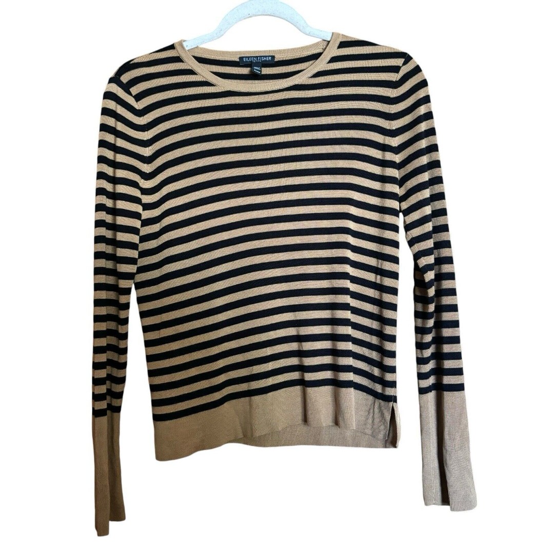 Eileen Fisher Sweater Womens Petite Small Multicolor Stripe Silk Blend Pullover