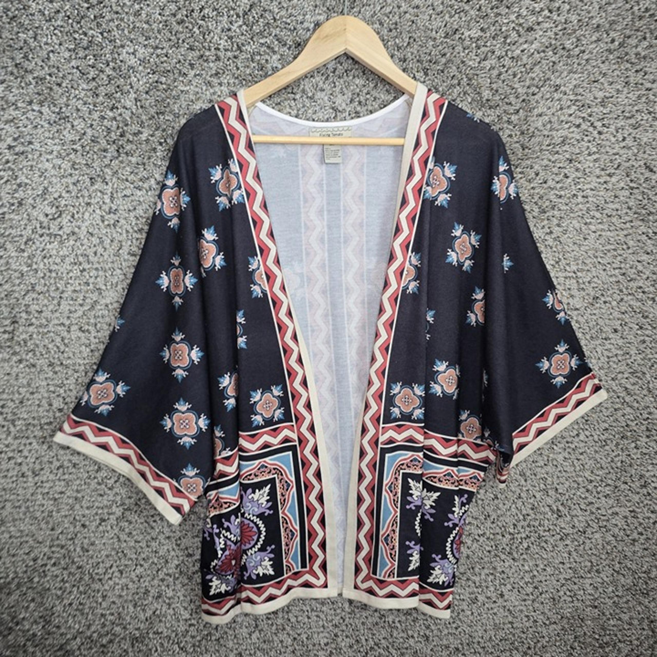 Flying Tomato Cardigan Womens Large Blue Open Front Short Sleeve Knit Casual