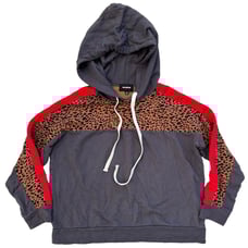 MONROW Supersoft Fleece Print Block Pullover Hoodie In Leopard & Faded Black