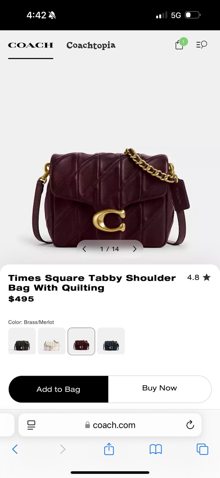 Coach Times Square Tabby Shoulder Bag With Quilting