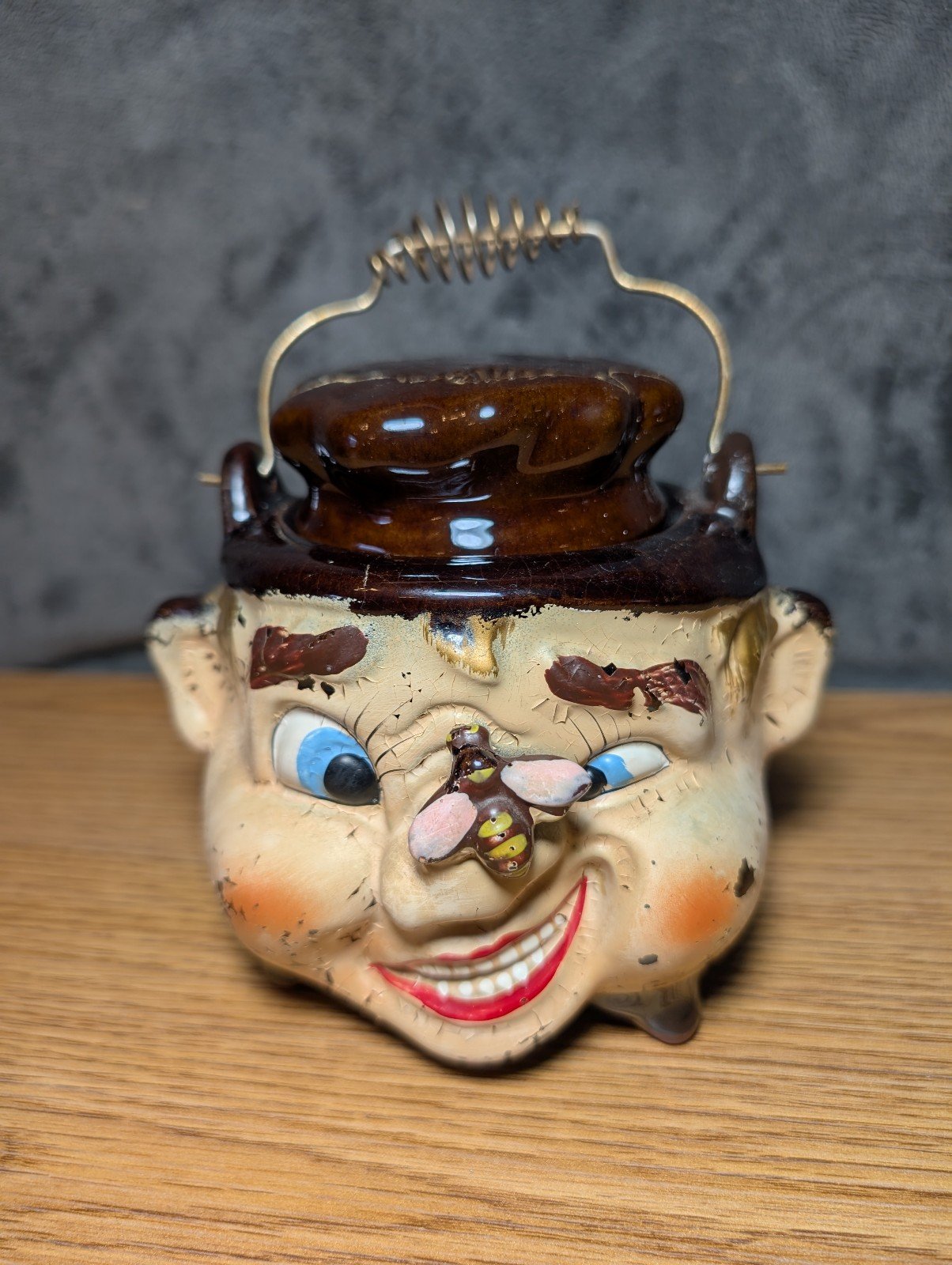 Rare Tilso Sugar Bowl w/ Lid & Wire Bail Handle Chef w/ Bee On Nose, Japan HTF