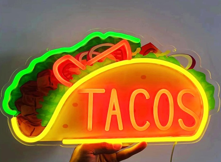 Tasty Bright Tacos Night Light Mexican Restaurant Store Shop Wall Window Decor