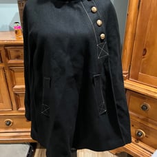 Black Wool, Fully Lined cape with 4 buttons down the side