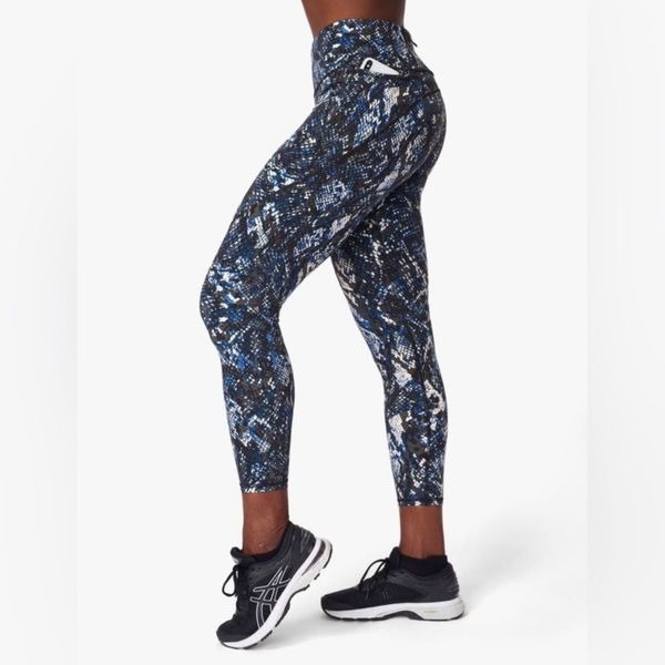 Sweaty Betty The Power 7/8 Length Blue Snakeskin Gym Crop Leggings Size S