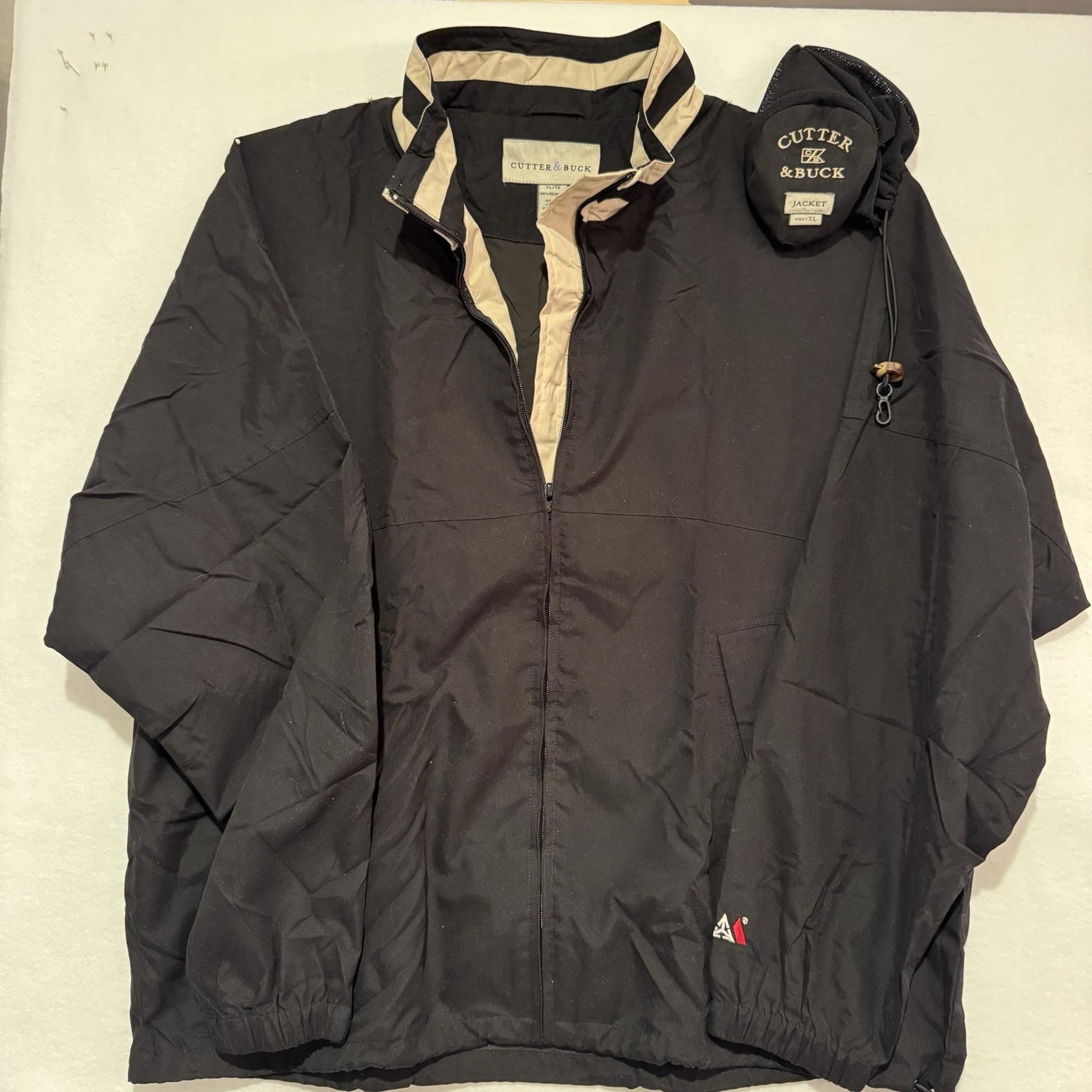 Cutter & Buck Windbreaker Jacket Zip Long Sleeve Men XL Packable Black W BAG BLK