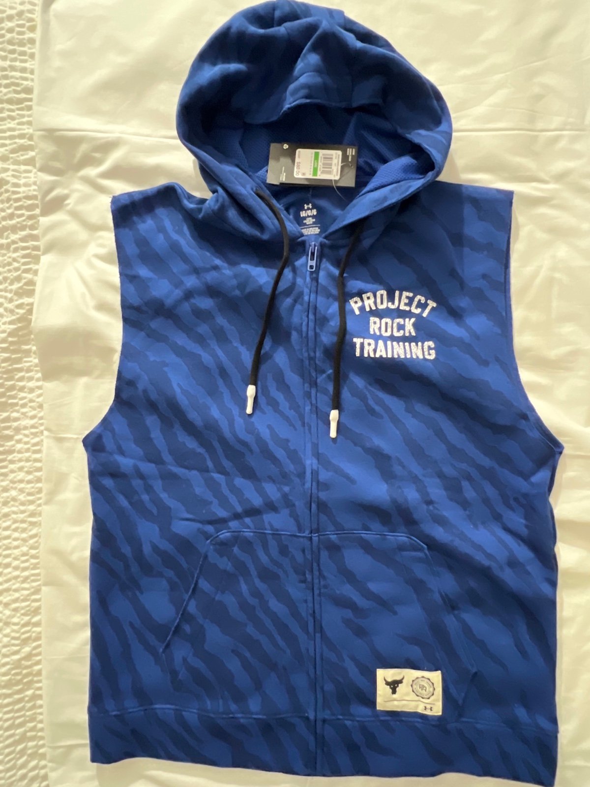Under Armour Men's Project Rock Fleece Sleeveless Hoodie Full-Zip L Blue NEW 80
