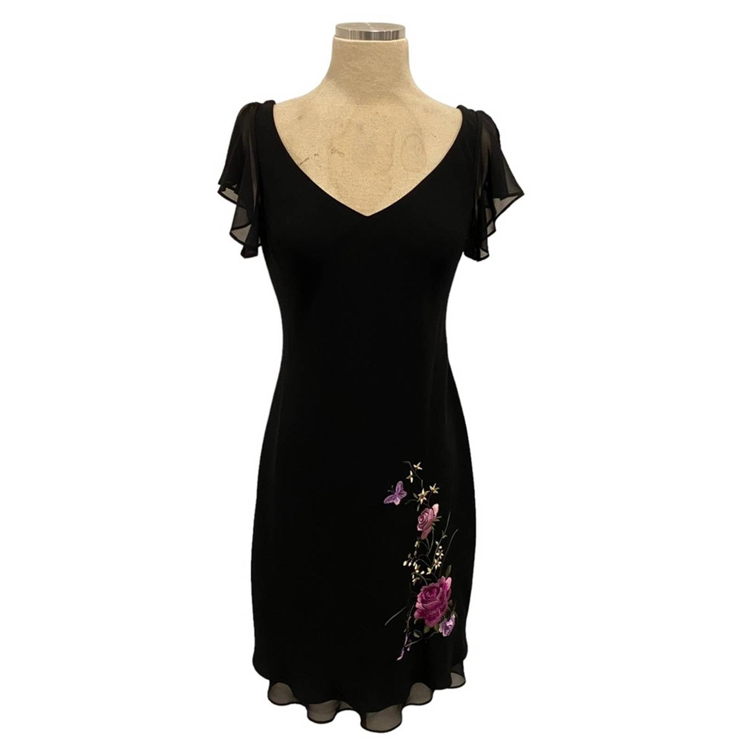 S.L Fashions Vintage 1990’s Cap Sleeve Floral Embroidered Dress