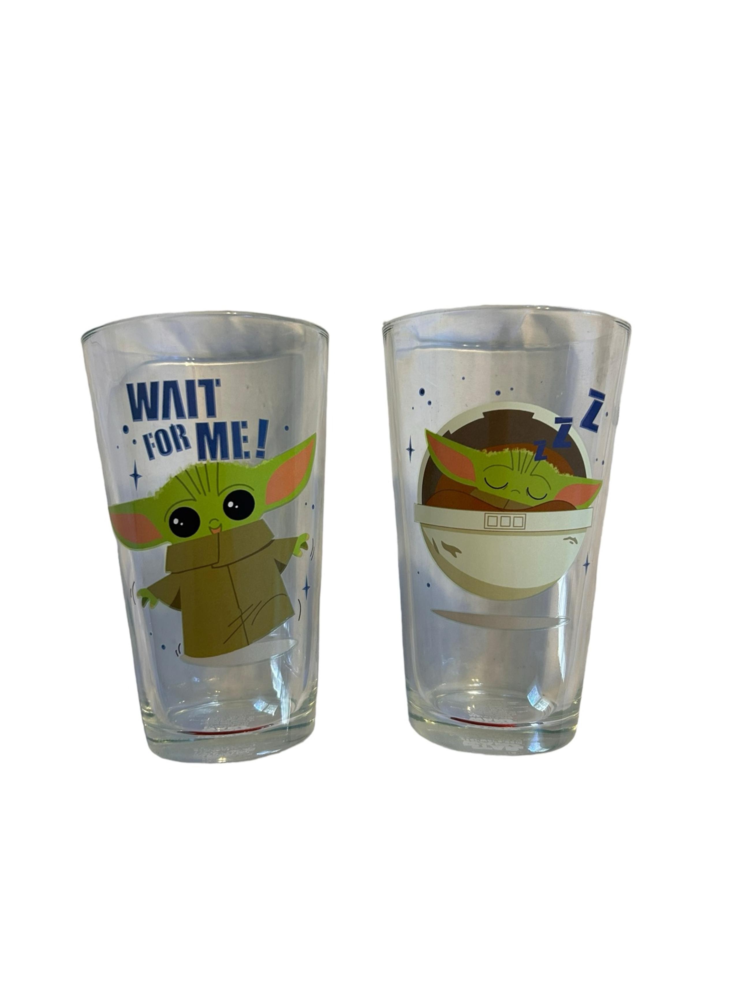 Star Wars Disney  Mandalorian Grogu Pint Glasses “wait For Me” Free Shipping