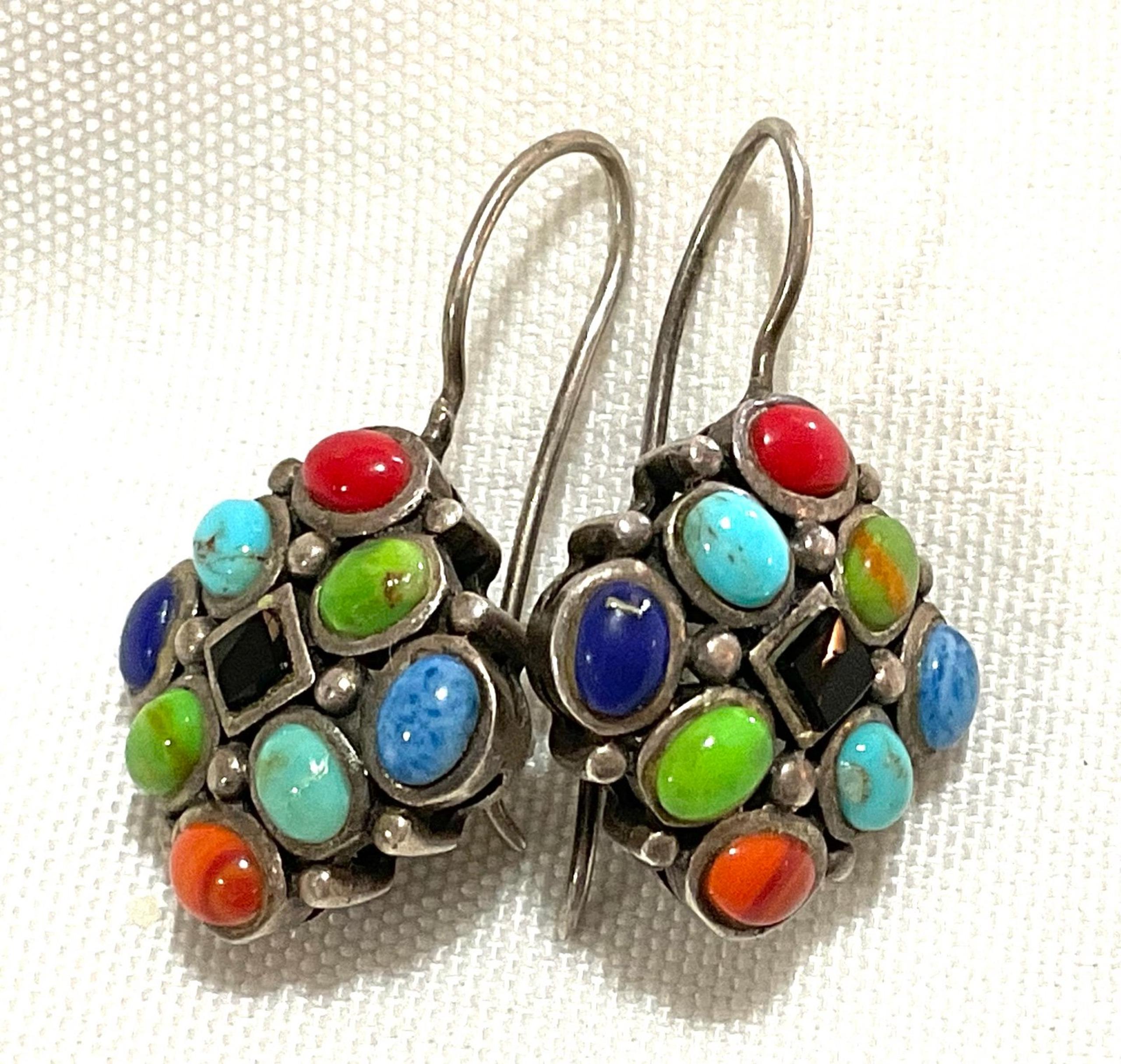 Barse Multi Stone Sterling Hook Earrings (signed 925)