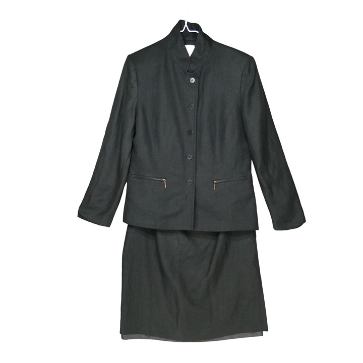 VTG Anne Klein Linen Blend Suit SIZE 10 Skirt Blazer Jacket Zipper Pockets Work