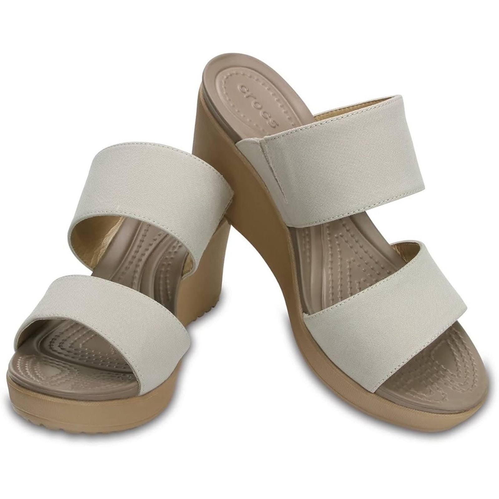 Crocs Women's Leigh II 2-Strap Sandal Wedge Slides Oatmeal Beige Women’s 7 NEW