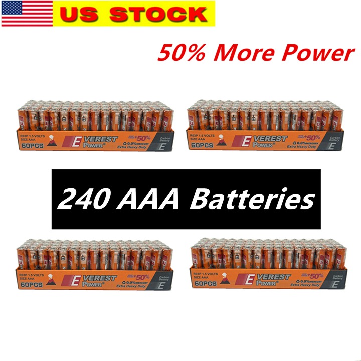 240 Count Wholesale Bulk Lot AAA Batteries Extra Heavy Duty 1.5v 4 Pack Everest
