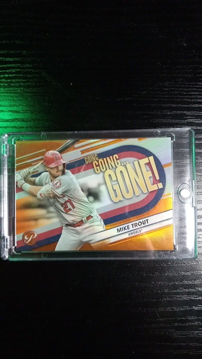 BIN-281 - 2023 Topps Pristine Going Going Gone Orange Refractor Mike Trout SSP!